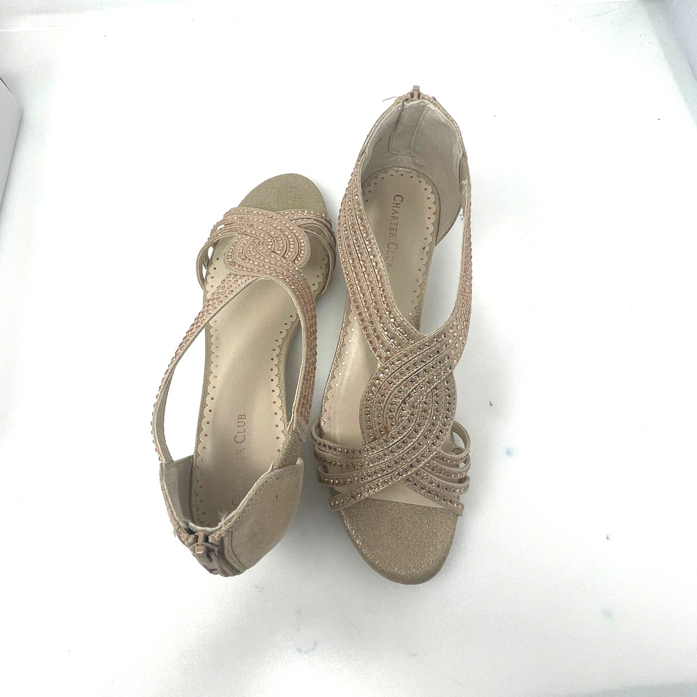 Charter Club Ginifur Rhinestone Wedge Sandals in‎ Rose Gold Size 9.5 M New - Picture 3 of 11